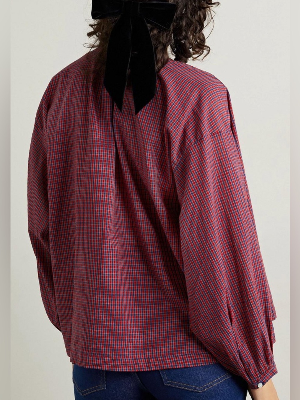 Doen Women's Red Jane Checked Cotton-voile Blouse - Picture 2 of 8